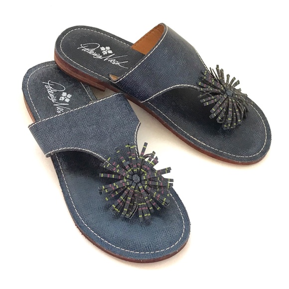 PATRICIA NASH Leather Sandals Blue Franca Pom Pom Women’s Size 8 - Picture 1 of 16
